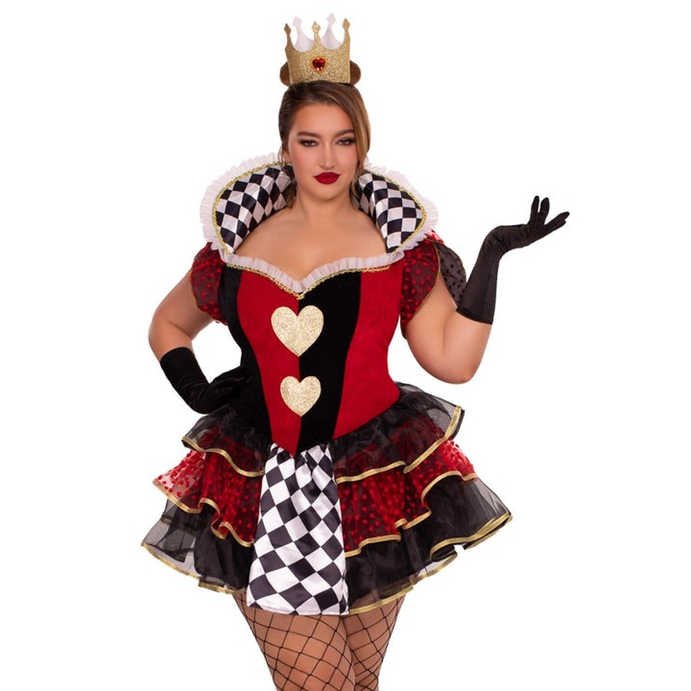 Leg Avenue - Plus Queen of Hearts Kostuum jurk - Rood/Multicolours